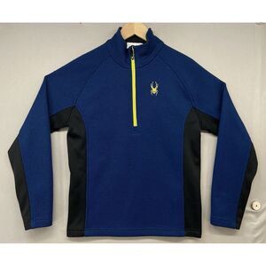 Spyder Sweater Mens S Blue Black Outbound 1/2 Zip Waffle Knit Outdoors Mock Neck